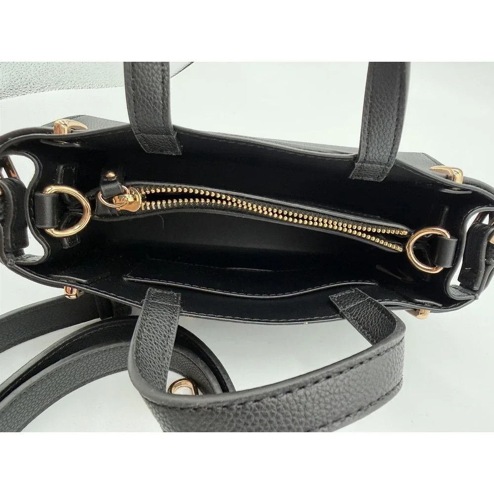 Anne Klein East West Satchel Purse Black Leather Top Handle Crossbody Bag